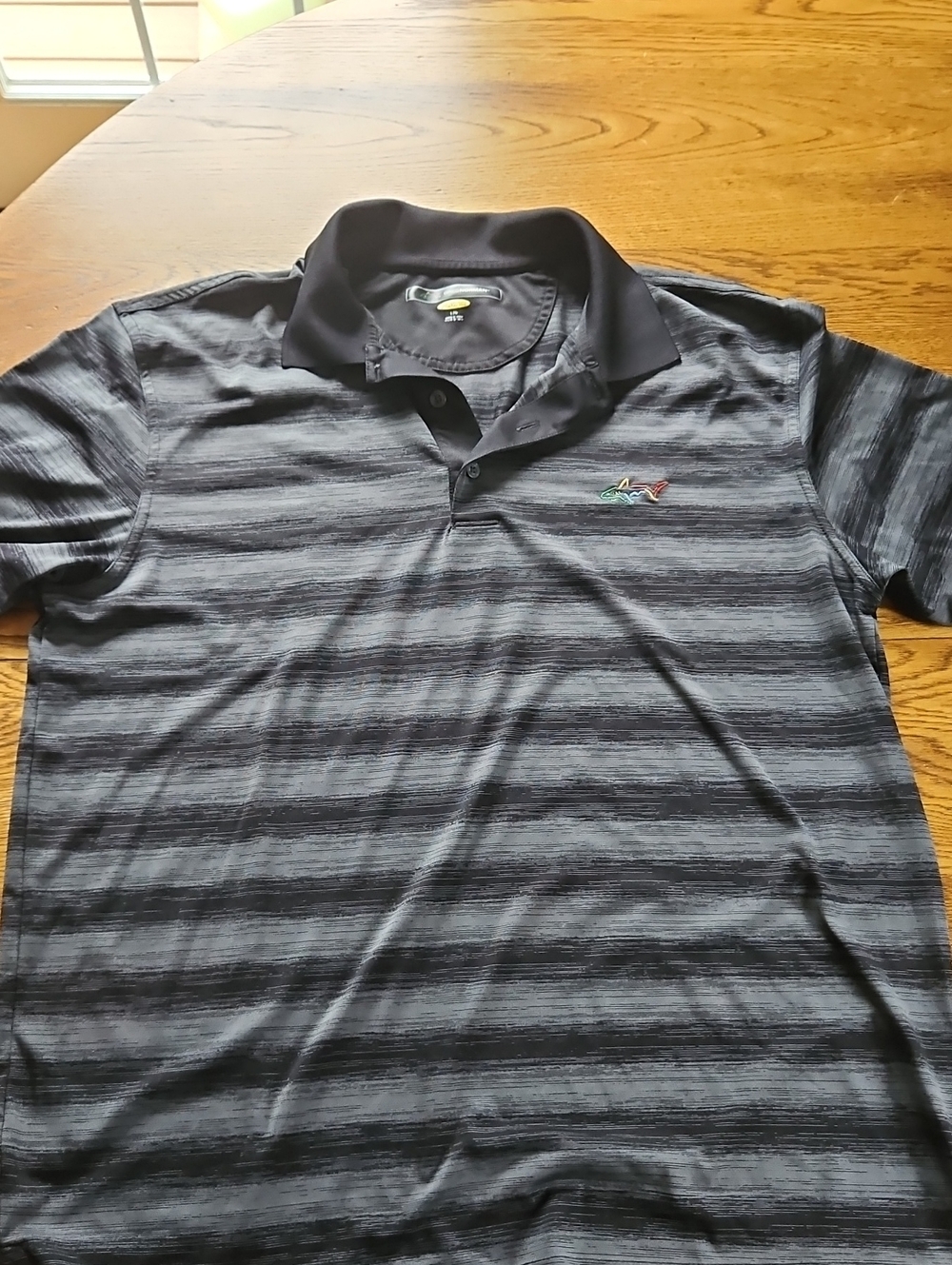 Greg Norman Collection Black & Gray Striped Polo